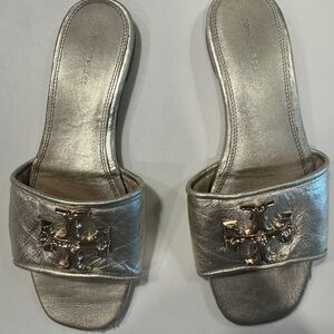 Tory Burch 7.5 Flats Shoes Sandals Gold Logo Mules summer shoes gold tan